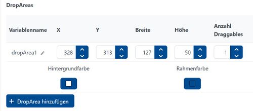 Einstellungen der DropAreas