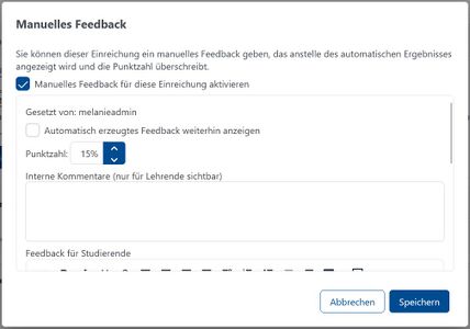 Oberer Teil mit allgemeinen Einstellungen