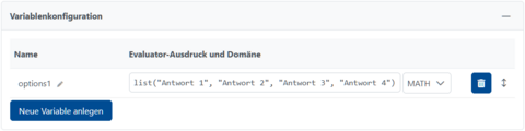 Legen Sie zunächst eine Variable mithilfe der List-Funktion an. Hier sind nicht nur Zeichenketten als Inhalt (wie im Bild), sondern beliebige Ausdrücke erlaubt.